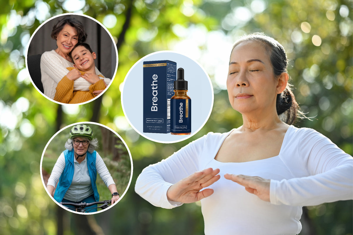 Breathe bottle and box with lifestyle imagery